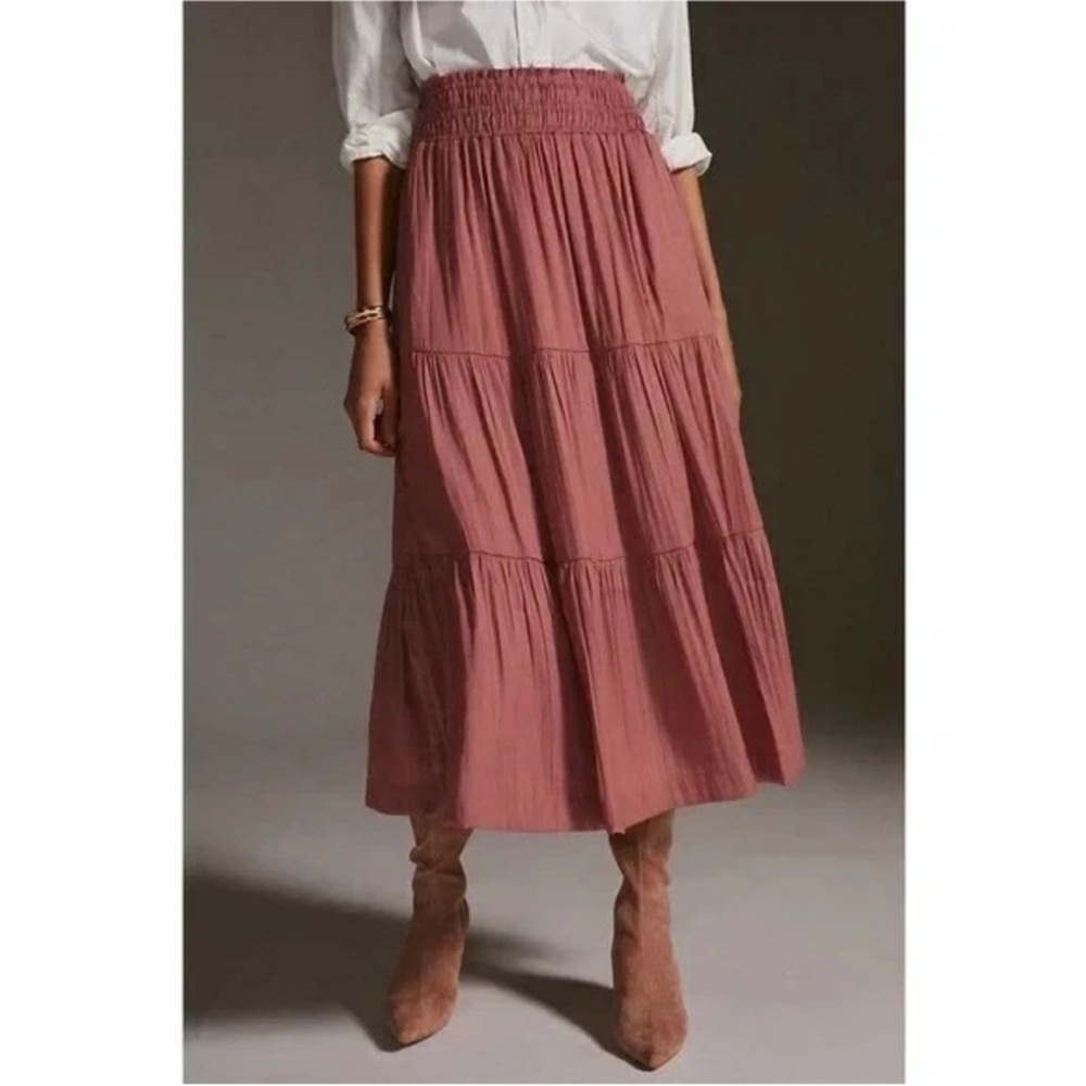Anthropologie Blush Pink Tiered Maxi Skirt